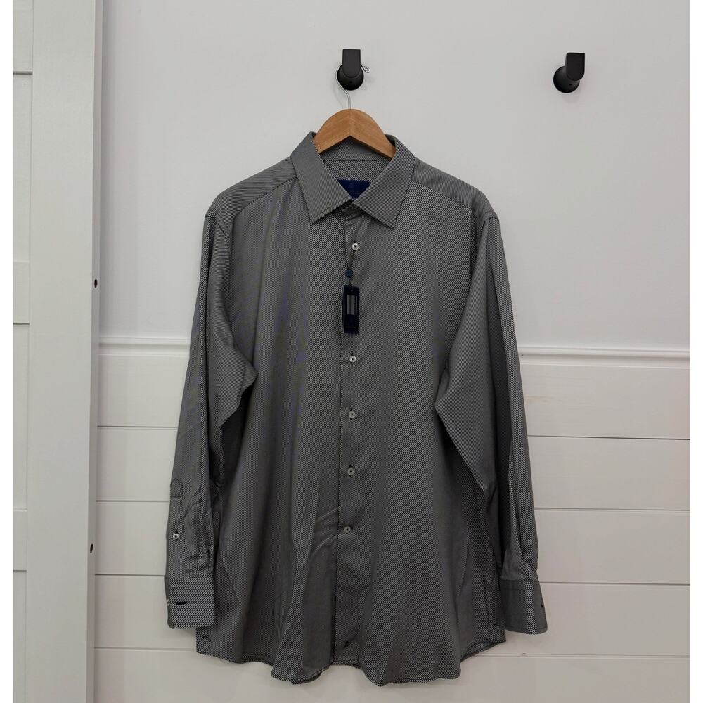 NWT! David Donahue Trim Black Stripe Button Down Dress Shirt Size 18 34/35